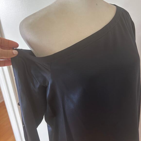 Worth New York Navy Silk One Shoulder Long Sleeve Blouse Top Womens Size 10 - Picture 3 of 6